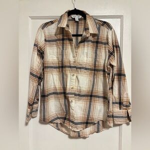 Old Navy Plaid Button Down Shirt - Cream and Brown